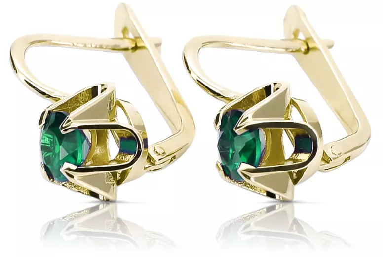 Vintage craft Earrings Emerald 14K Yellow gold vec018y